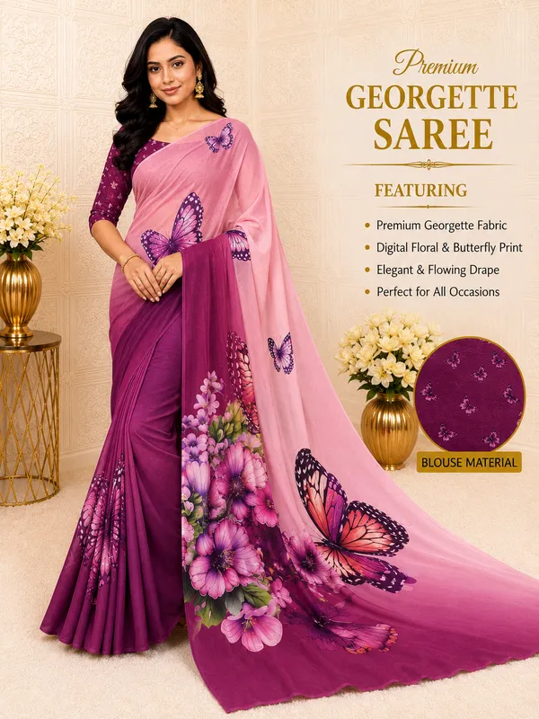 Pink_And_Purple_Pure_Georgette_Saree_Matching_Blouse_Piece_For_Women
