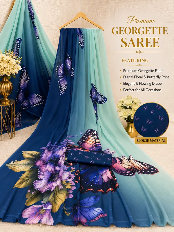 Sea_Green_Pure_Georgette_Saree_Matching_Blouse_Piece_For_Women