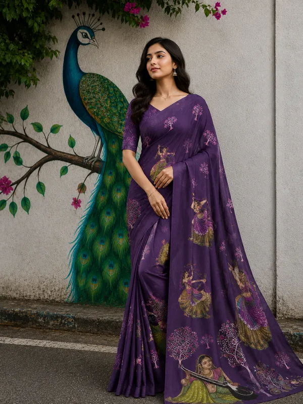Purple_Moss_Silk_Crepe_Saree_Matching_Blouse_Piecefor_Women