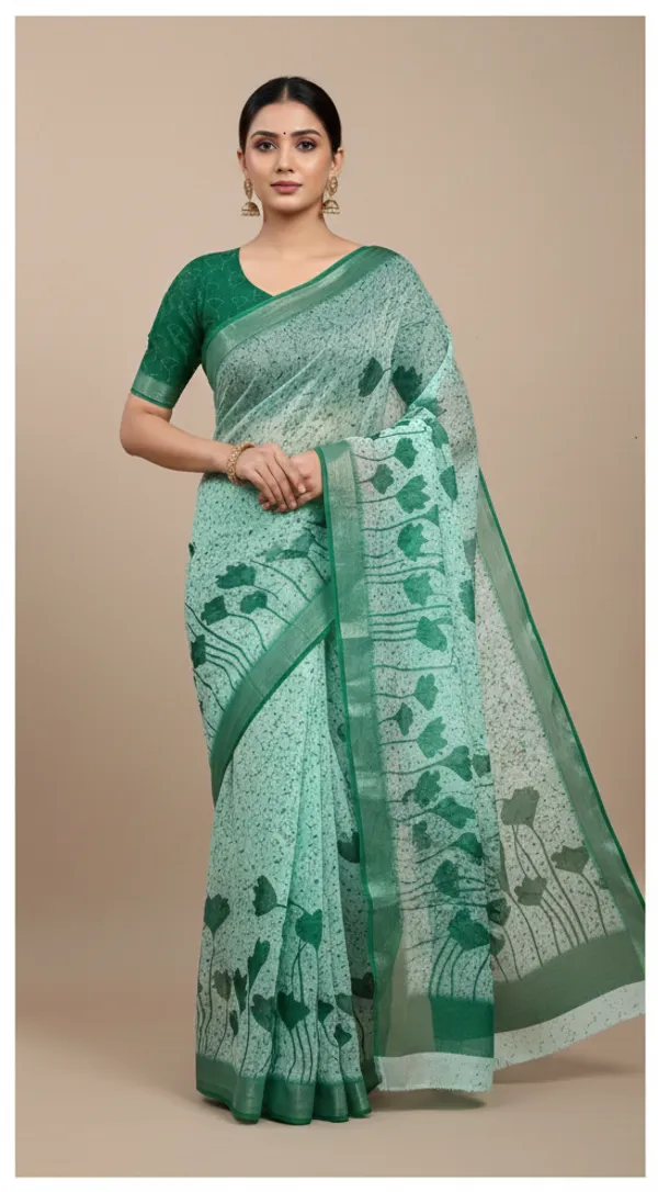 Light_Green_Pure_Jamdhani_Cotton_Saree_Matching_Blouse_Piece_For_Women