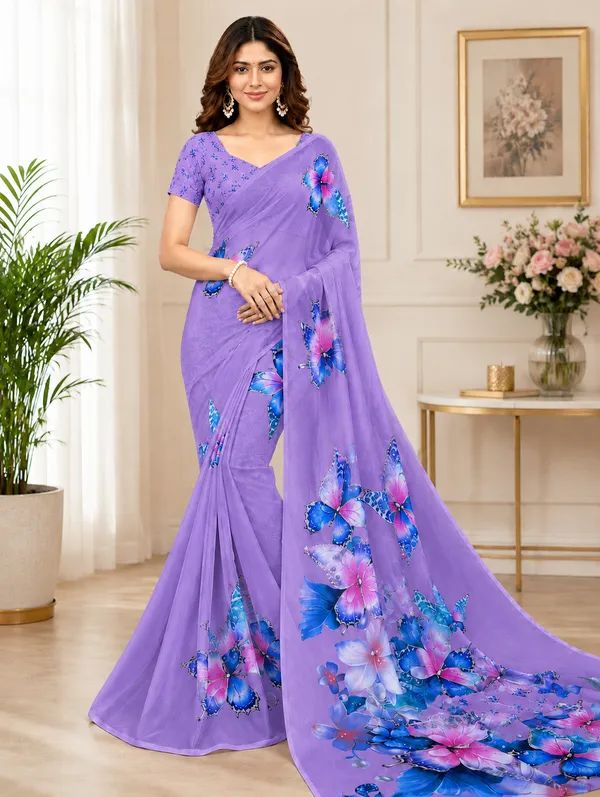 Purple_Pure_Georgette_Saree_Matching_Blouse_Piece_For_Women