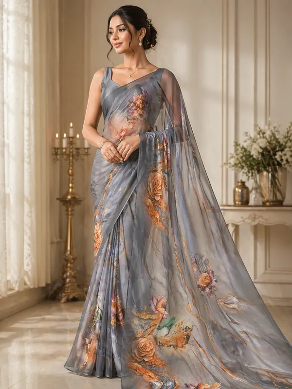 Grey_Pure_Georgette_Saree_Matching_Blouse_Piece_For_Women