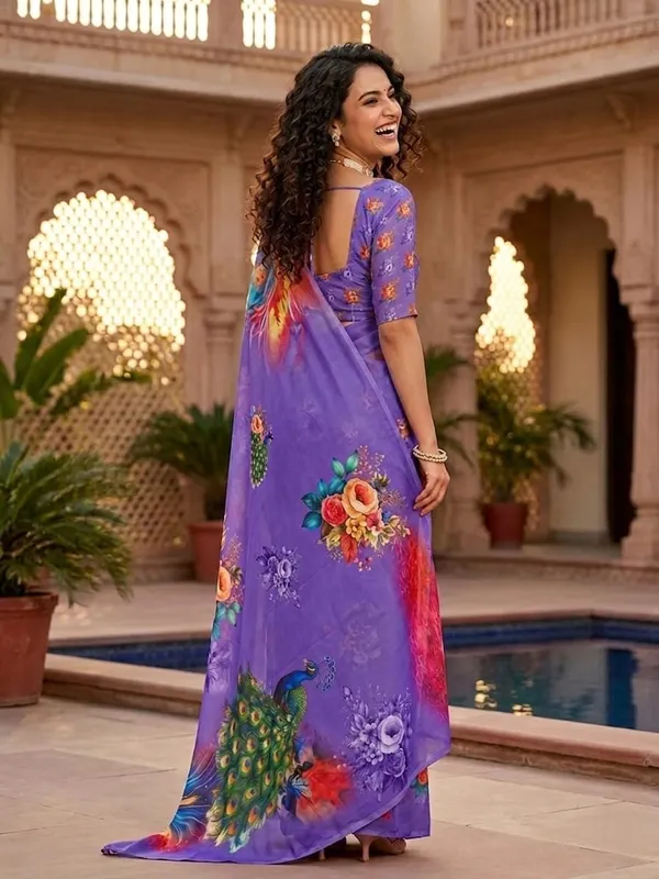 Purple_Pure_Georgette_Saree_Matching_Blouse_Piece_For_Women