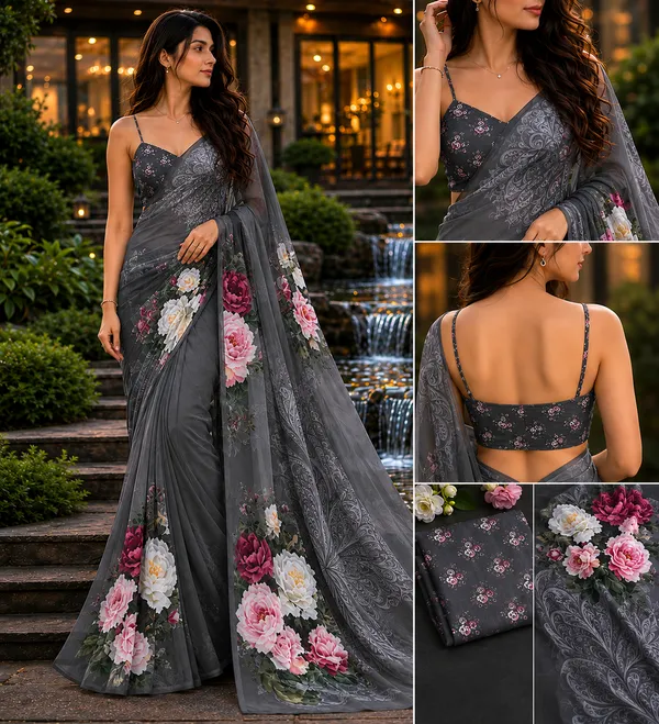Grey_Pure_Georgette_Saree_Matching_Blouse_Piece_For_Women
