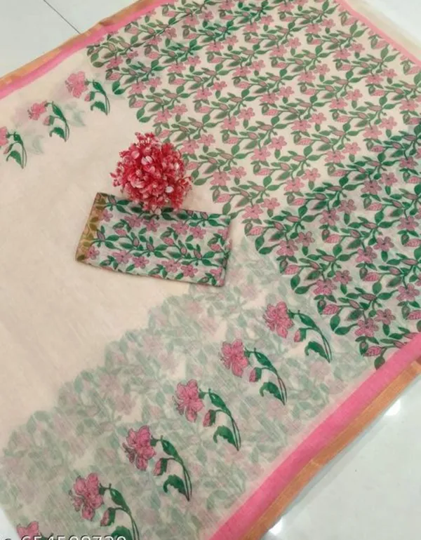 Beige_Pure_Jamdhani_Cotton_Saree_Matching_Blouse_Piece_For_Women