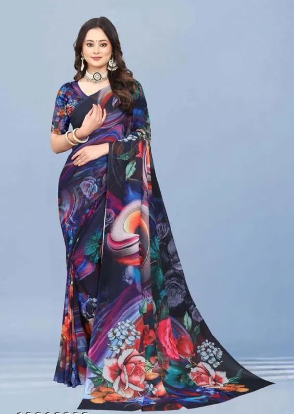 Black_Pure_Georgette_Saree_Matching_Blouse_Piece_For_Women