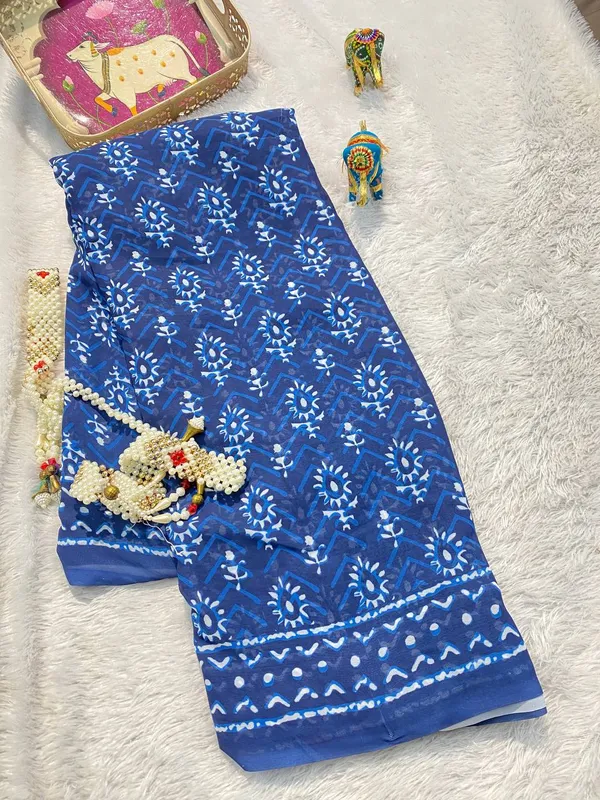 Blue_Pure_Georgette_Saree_Matching_Blouse_Piece_For_Women