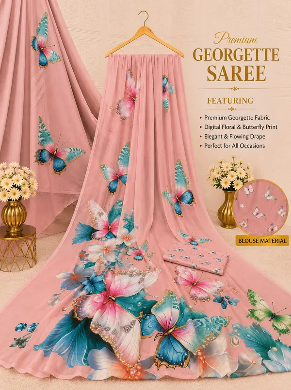 Peach_Pure_Georgette_Saree_Matching_Blouse_Piece_For_Women