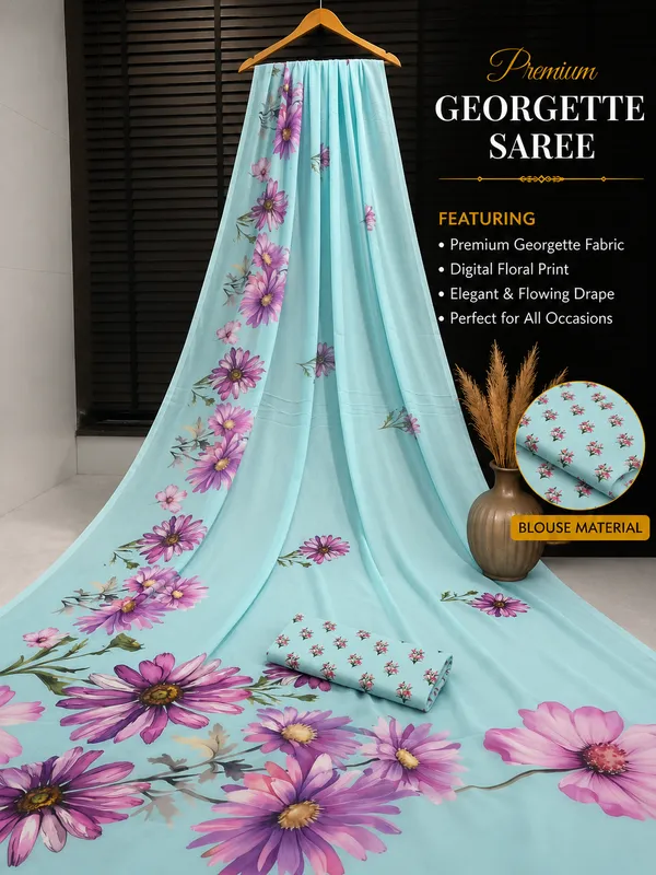 Sky_Blue_Pure_Georgette_Saree_Matching_Blouse_Piece_For_Women