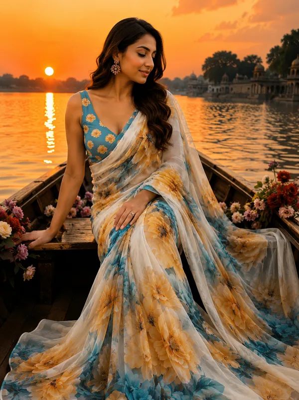 Cream_Pure_Georgette_Saree_Matching_Blouse_Piece_For_Women
