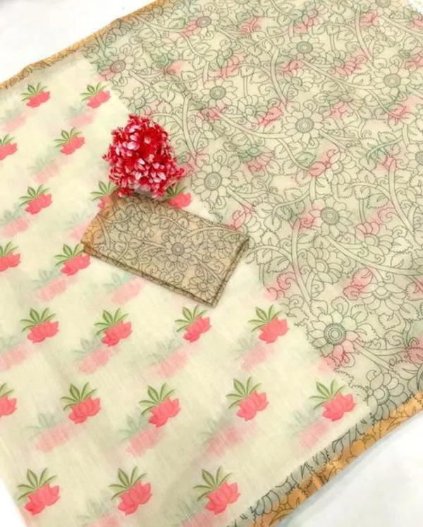 Cream_Pure_Jamdhani_Cotton_Saree_Matching_Blouse_Piece_For_Women