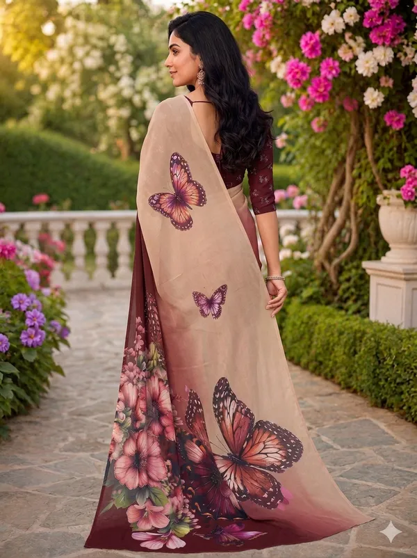 Beige_And_Maroon_Pure_Georgette_Saree_Matching_Blouse_Piece_For_Women