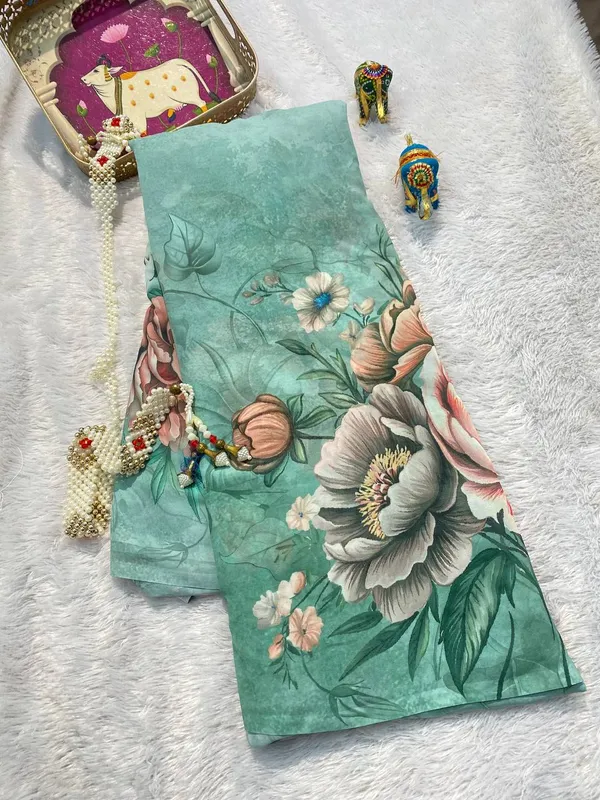 Mint_Green_Pure_Georgette_Saree_Matching_Blouse_Piece_For_Women