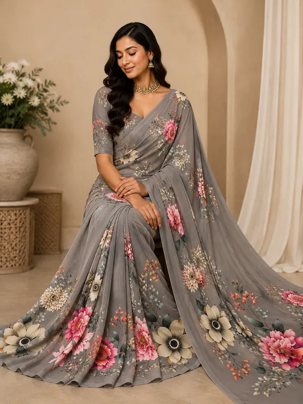 Light_Grey_Pure_Georgette_Saree_Matching_Blouse_Piece_For_Women