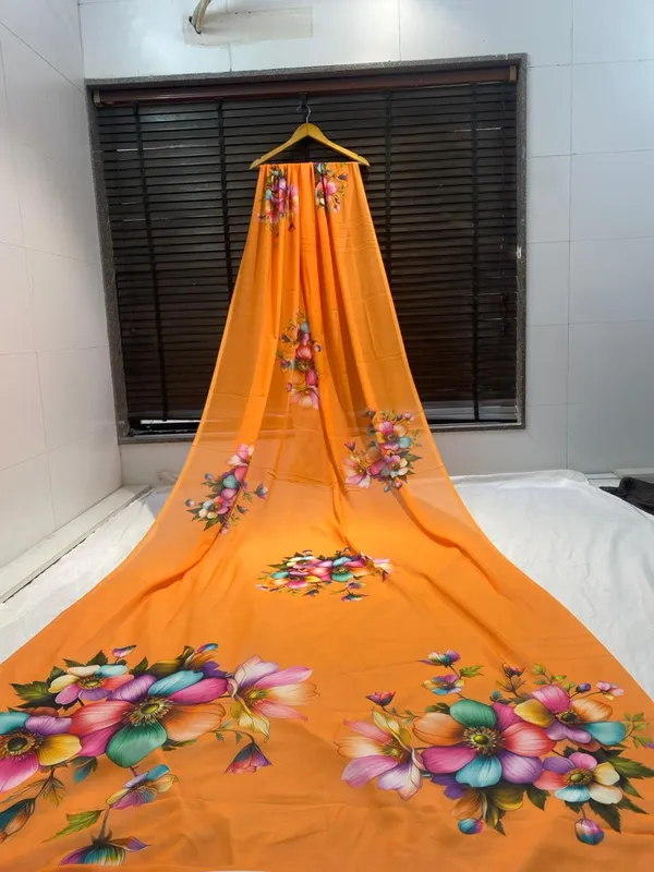 Orange_Pure_Georgette_Saree_Matching_Blouse_Piece_For_Women