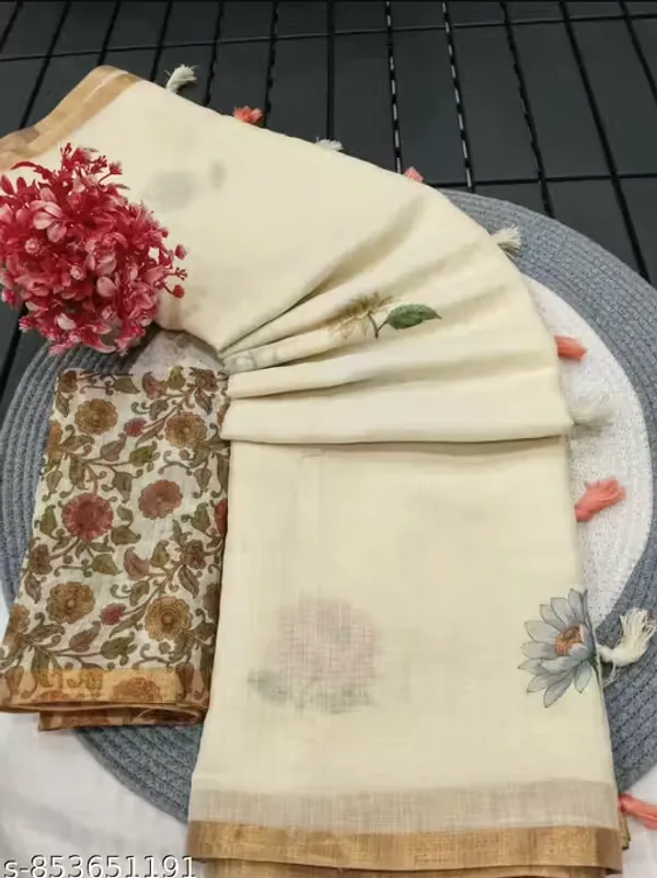 Cream_Pure_Jamdhani_Cotton_Saree_Matching_Blouse_Piece_For_Women