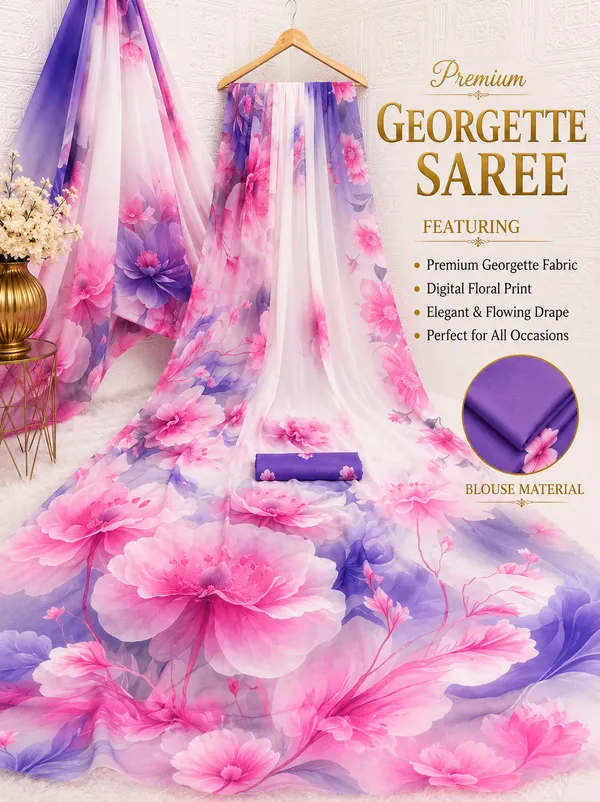 Pink_And_Blue_Pure_Georgette_Saree_Matching_Blouse_Piece_For_Women