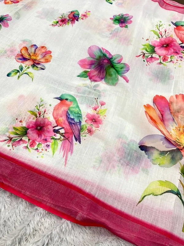 White_And_Pink_Pure_Jamdhani_Cotton_Saree_Matching_Blouse_Piece_For_Women