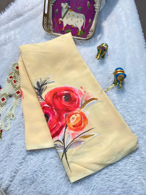 Cream_Pure_Georgette_Saree_Matching_Blouse_Piece_For_Women