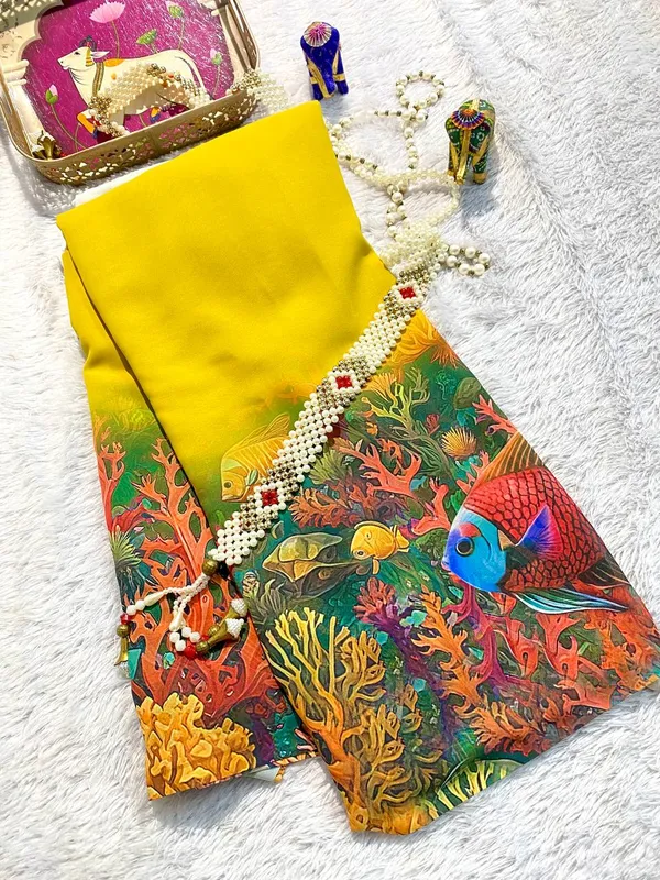 Yellow_Pure_Georgette_Saree_Matching_Blouse_Piece_For_Women