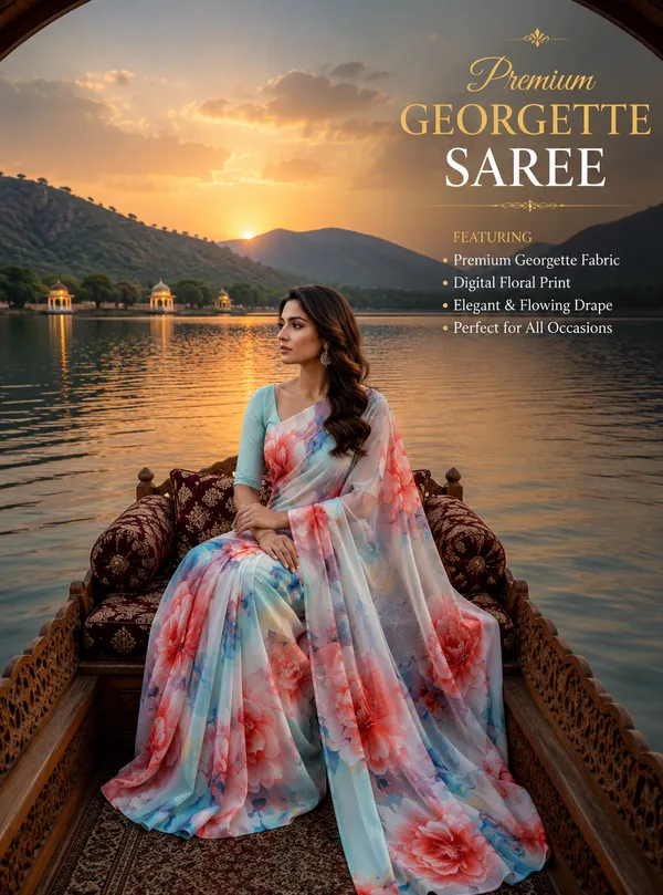 Sky_Blue_Pure_Georgette_Saree_Matching_Blouse_Piece_For_Women
