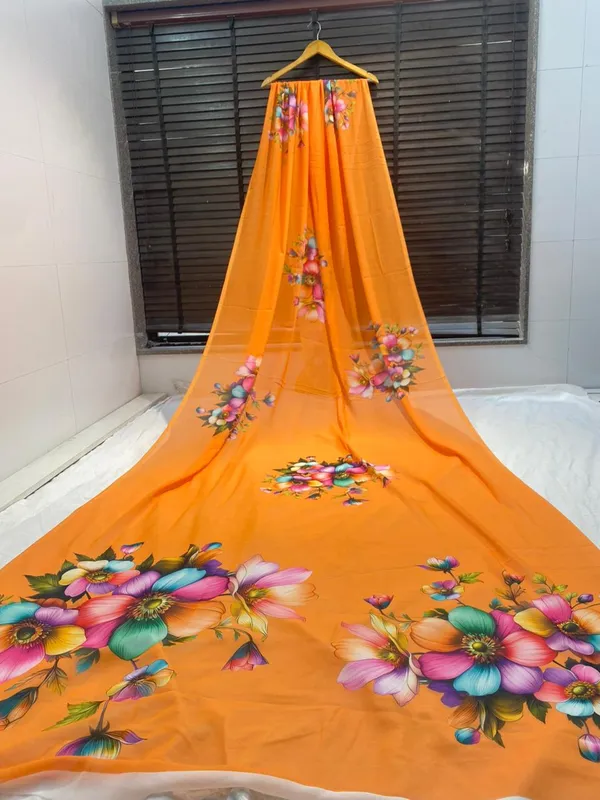 Orange_Pure_Georgette_Saree_Matching_Blouse_Piece_For_Women
