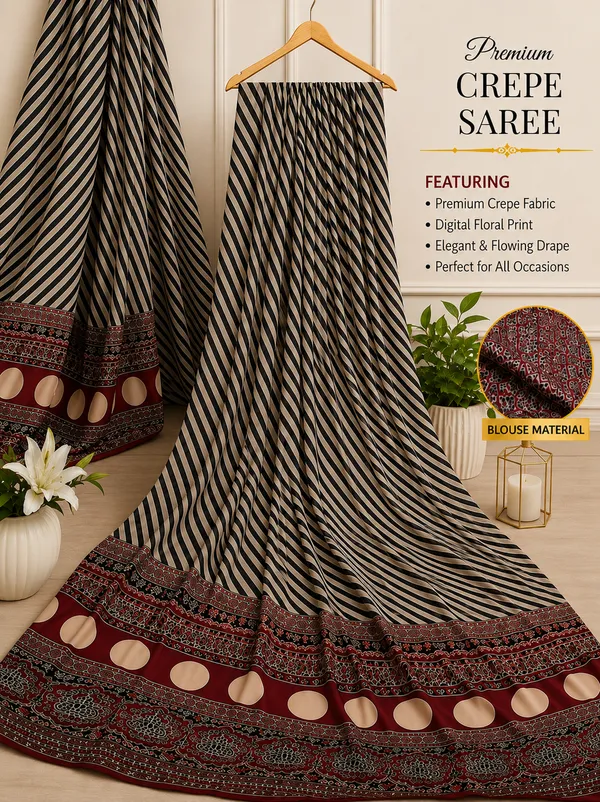 Black_And_Beige_Moss_Silk_Crepe_Saree_Matching_Blouse_Piece_For_Women