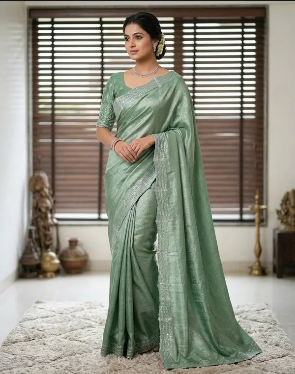 Mint_Green_Mulberry_Silk_Saree_Matching_Blouse_Piece_For_Women