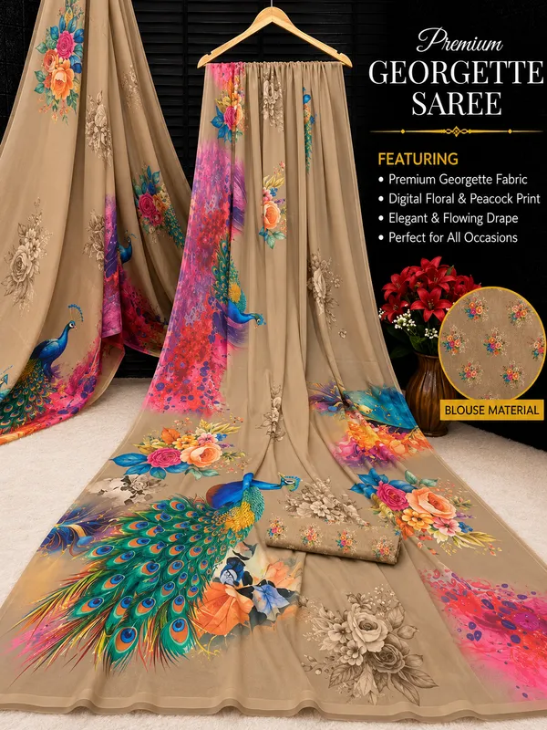 Beige_Pure_Georgette_Saree_Matching_Blouse_Piece_For_Women