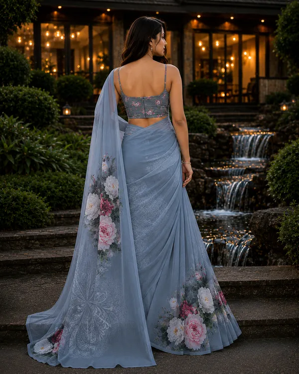Grey_Pure_Georgette_Saree_Matching_Blouse_Piece_For_Women