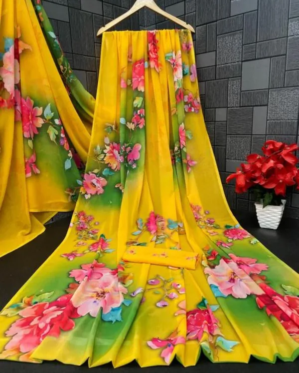 Yellow_Pure_Georgette_Saree_Matching_Blouse_Piece_For_Women