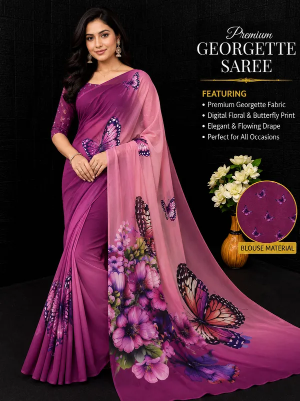 Pink_And_Purple_Pure_Georgette_Saree_Matching_Blouse_Piece_For_Women
