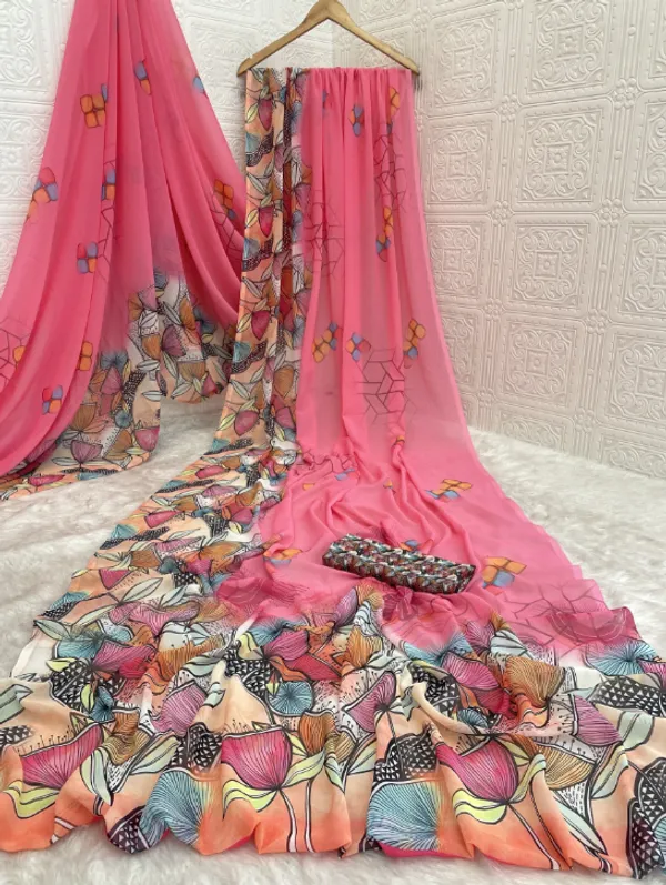 Pink_Pure_Georgette_Saree_Matching_Blouse_Piece_For_Women