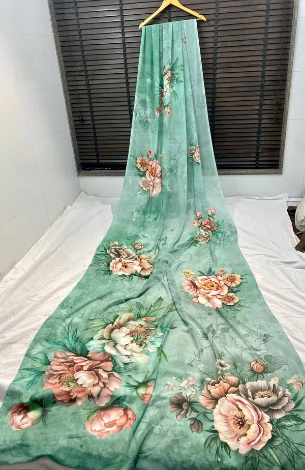 Mint_Green_Pure_Georgette_Saree_Matching_Blouse_Piece_For_Women