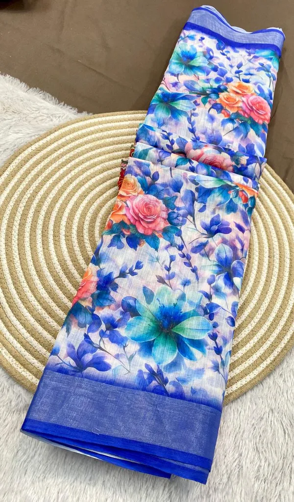 Blue_Pure_Jamdhani_Cotton_Saree_Matching_Blouse_Piece_For_Women