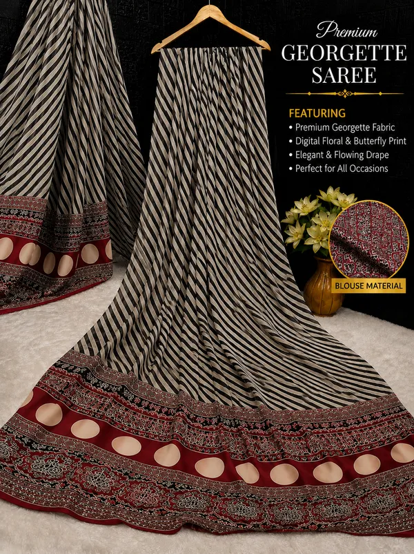 Black_And_Beige_Moss_Silk_Crepe_Saree_Matching_Blouse_Piece_For_Women