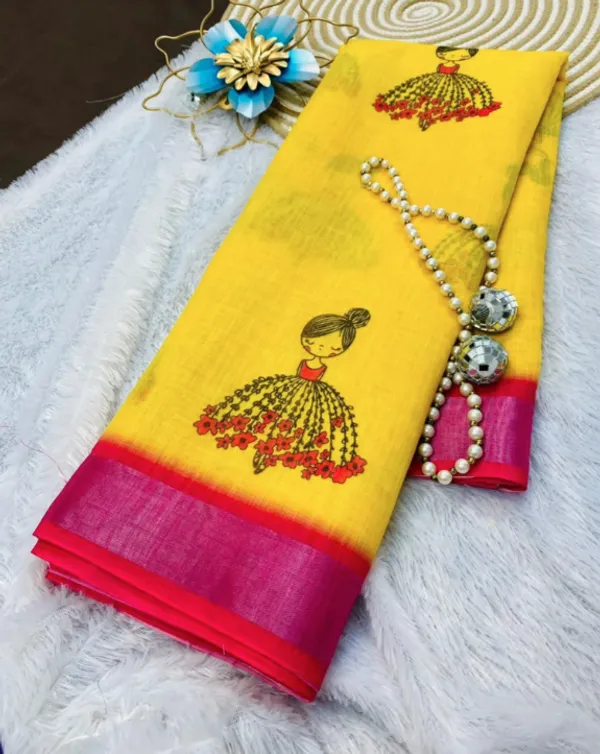 Yellow_Pure_Jamdhani_Cotton_Saree_Matching_Blouse_Piece_For_Women