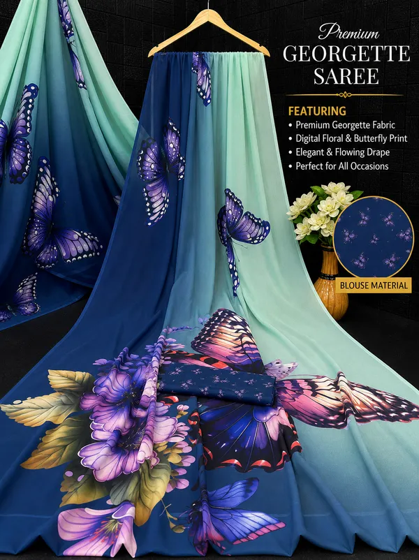 Sea_Green_Pure_Georgette_Saree_Matching_Blouse_Piece_For_Women
