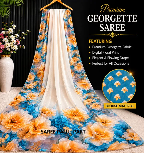 Cream_Pure_Georgette_Saree_Matching_Blouse_Piece_For_Women
