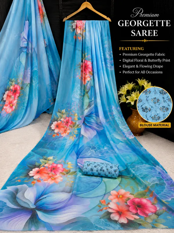 Sky_Blue_Pure_Georgette_Saree_Matching_Blouse_Piece_For_Women