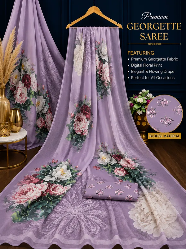 Lavender_Pure_Georgette_Saree_Matching_Blouse_Piece_For_Women