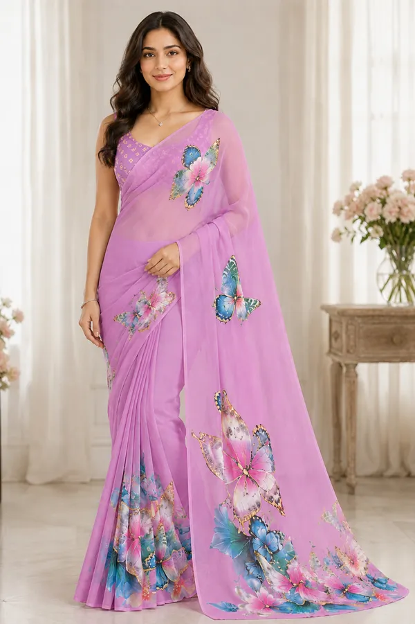 Pink_Pure_Georgette_Saree_Matching_Blouse_Piece_For_Women