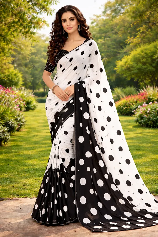 White_And_Black_Moss_Silk_Crepe_Saree_Matching_Blouse_Piece_For_Women