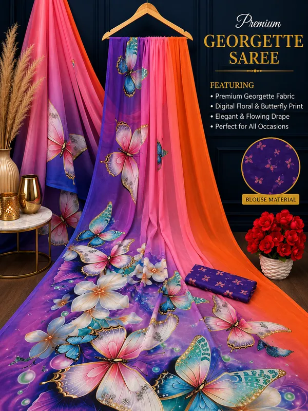 Purple_And_Orange_Pure_Georgette_Saree_Matching_Blouse_Piece_For_Women