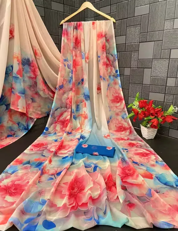 Pure_Georgette_Saree_Matching_Blouse_Piece_For_Women
