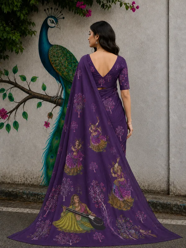 Purple_Moss_Silk_Crepe_Saree_Matching_Blouse_Piece_For_Women