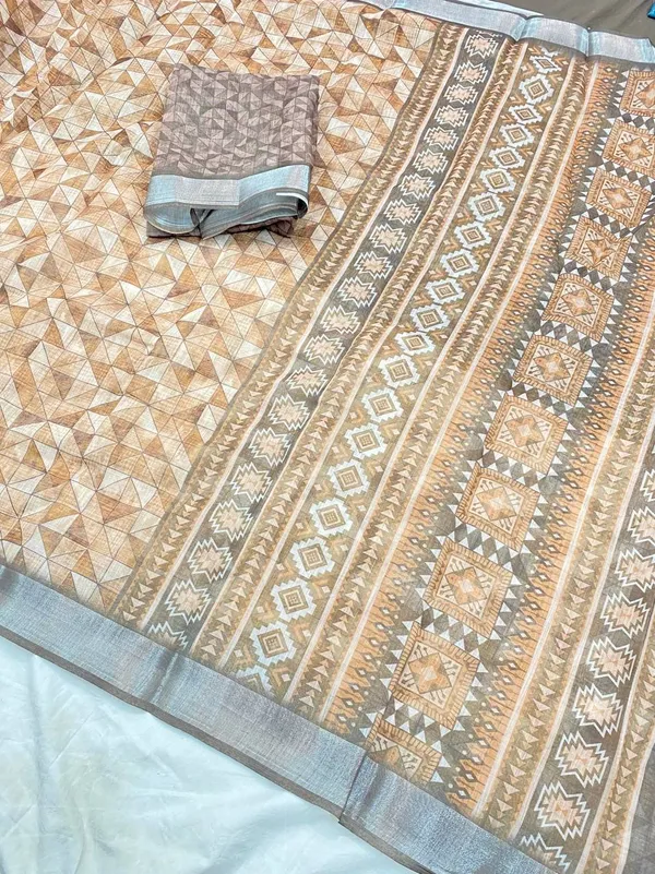 Beige_And_Grey_Pure_Jamdhani_Cotton_Saree_Matching_Blouse_Piece_For_Women