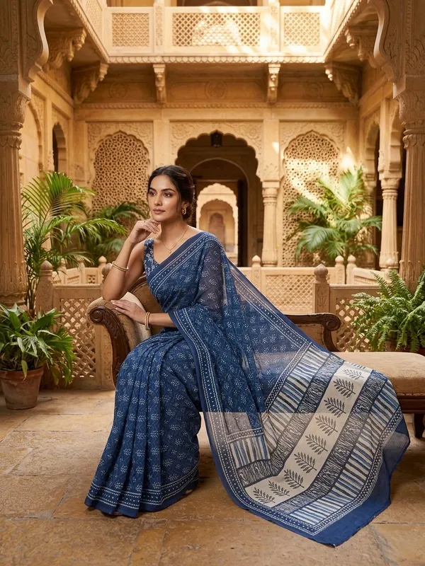 Blue_Pure_Georgette_Saree_Matching_Blouse_Piece_For_Women