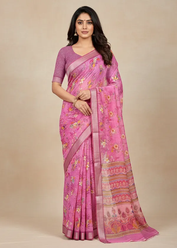 Pink_Pure_Jamdhani_Cotton_Saree_Matching_Blouse_Piece_For_Women