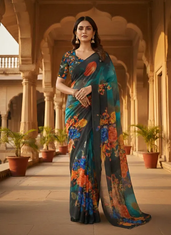 Black_Pure_Georgette_Saree_Matching_Blouse_Piece_For_Women